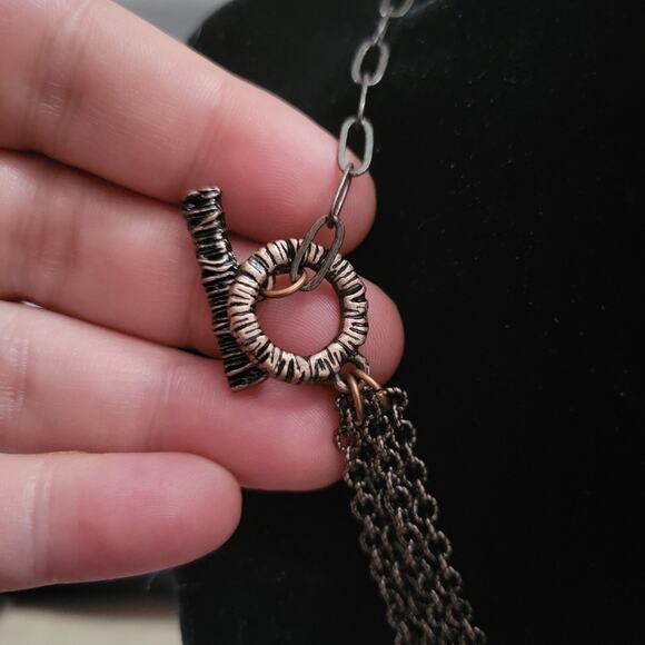 Labradorite & Bronze Tone Assymetrical Boho Necklace - Picture 3 of 5